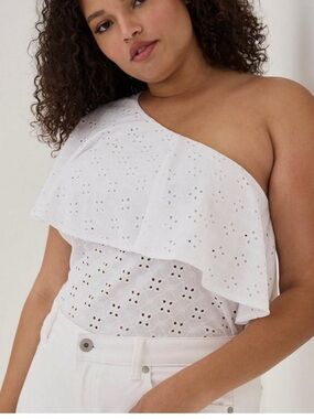 Torrid Size 3- One-Shoulder White Eyelet Ruffle Top